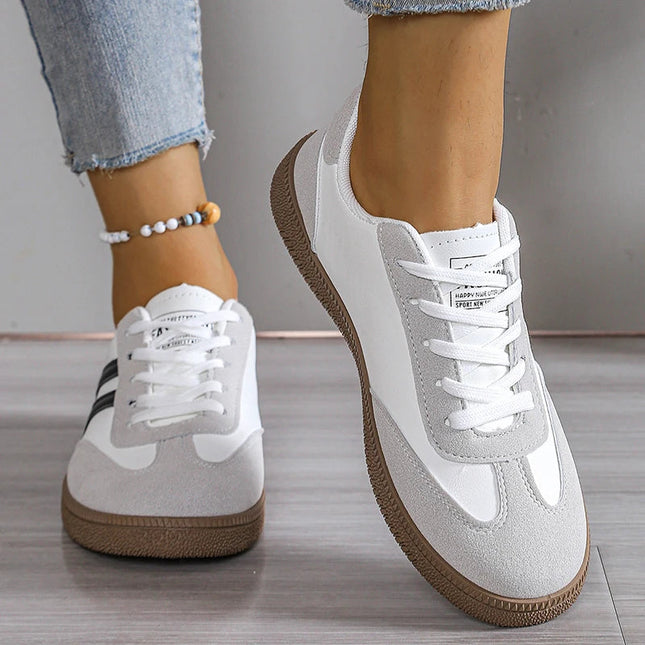 Spring Autumn Platform Sneakers Women Fashion Mixed Colors Lace-Up Sport Shoes Woman Comfortable Non Slip Flat Trainers Female PlatiNum