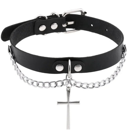 1Pc Harajuku Cuore Sexy Rivetti Cuoio DELL'UNITÀ di elaborazione Nero Goth Punk Girocollo Per Y2K Ragazze FAI DA TE Goth Star Pentagramma Collane Grosse Gioielli PlatiNum