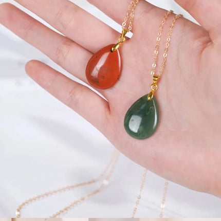 New Fashion Natural Stone Crystal Pendant Teardrop Simple Pendant Necklace Earrings Making Jewelry With Chain collar PlatiNum