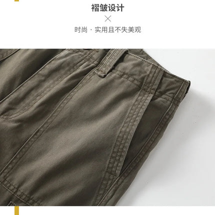 American Style Men's Heavyweight Cotton Cargo Pants Multi-Pocket Casual Loose Straight-Leg Work Trousers Outdoor Jogger Pants
