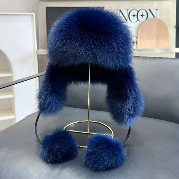 2026 100% Real Fox Fur Hats Women's Russian Ushanka Aviator Trapper Snow Skiing Hat Caps Earflap Winter Raccoon Fur Outerwear Ha