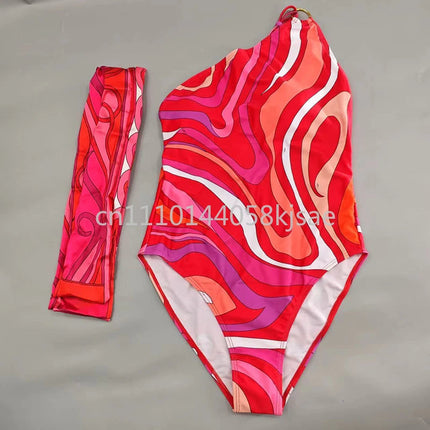 Set Bikini Rosso da Donna dal Design Classico, Costume da Bagno di Marca alla Moda con Fascia per Capelli platinumshop