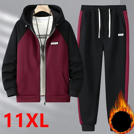 Big size thick hoodie set for men autumn winter casual plus size cardigan jacket hooded two-piece set 170kg 11xl suits for men