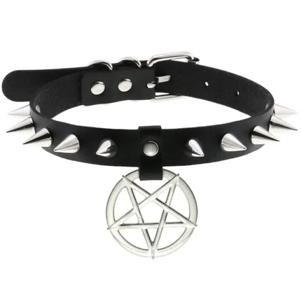 1Pc Harajuku Cuore Sexy Rivetti Cuoio DELL'UNITÀ di elaborazione Nero Goth Punk Girocollo Per Y2K Ragazze FAI DA TE Goth Star Pentagramma Collane Grosse Gioielli PlatiNum