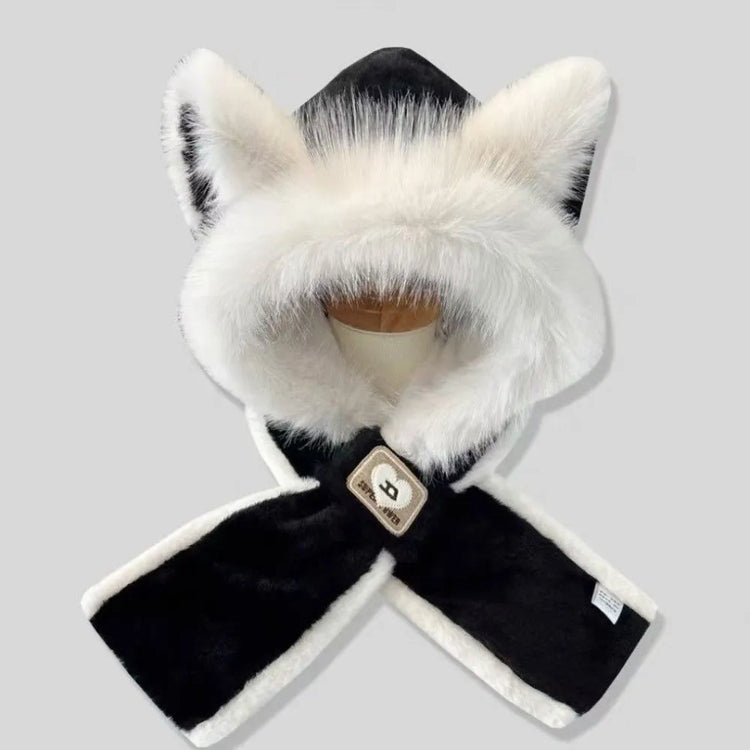 New Fox Ears Integrated Hat Scarf Set Warm Pullover Cap Windproof Coldproof Ear Protection Hat Outdoor Sports