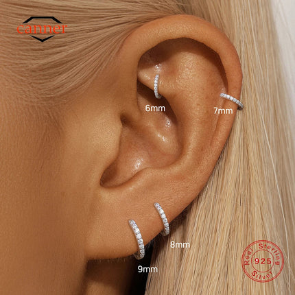CANNER 1PC 6/7/8/9mm Moissanite 925 Sterling Silver Hoop Earrings Women Round Circle Piercing Earings Personalized Fine Jewelry PlatiNum