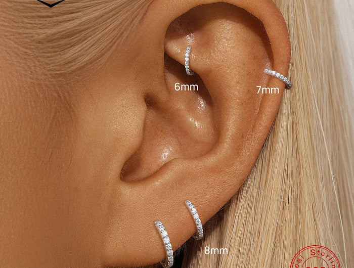 CANNER 1PC 6/7/8/9mm Moissanite 925 Sterling Silver Hoop Earrings Women Round Circle Piercing Earings Personalized Fine Jewelry PlatiNum