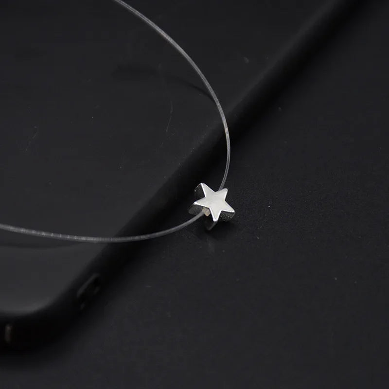 Collana femminile trasparente con lenza da pesca, catena invisibile color argento per donna, girocollo con strass