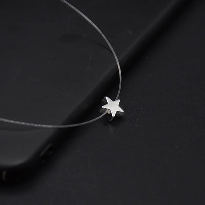 Collana femminile trasparente con lenza da pesca, catena invisibile color argento per donna, girocollo con strass