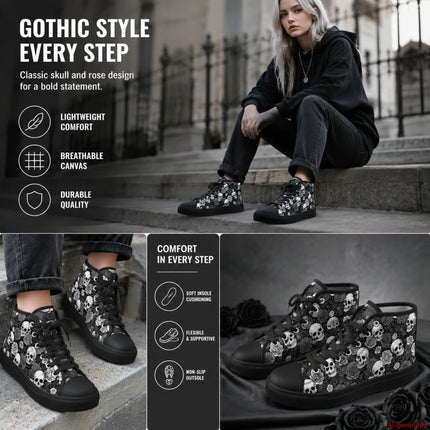 XIXIRIMIDO Red Canvas Sneakers Men New Canvas Sneakers Halloween Shoes Woman Comfortable High-Top Canvas Shoes Skull Pattern
