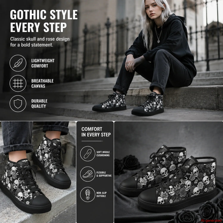 XIXIRIMIDO Red Canvas Sneakers Men New Canvas Sneakers Halloween Shoes Woman Comfortable High-Top Canvas Shoes Skull Pattern