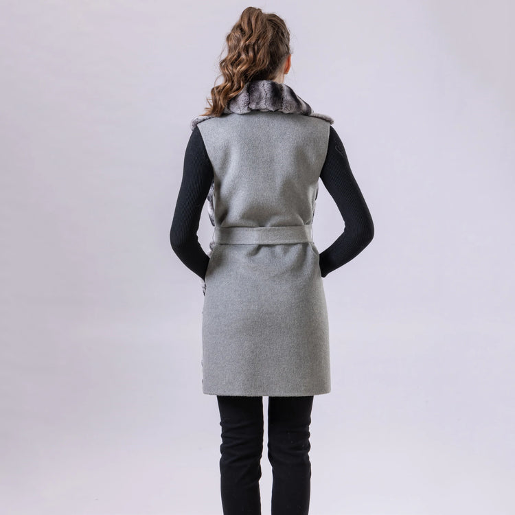 Women's Real Natural Rex Rabbit Fur long vest Chinchilla Color Waistcoat Furry Winter Warm Fluffy Vest Korean Length 90cm 240519