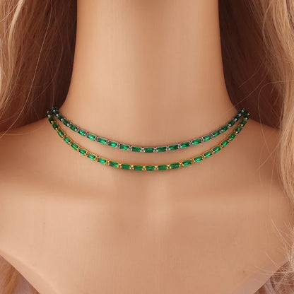 Collana a catena da tennis Hip Hop con zirconi cubici verdi stile misto CZ per donna Gioielli girocollo in oro 18 carati con smeraldi di cristallo per feste di strada