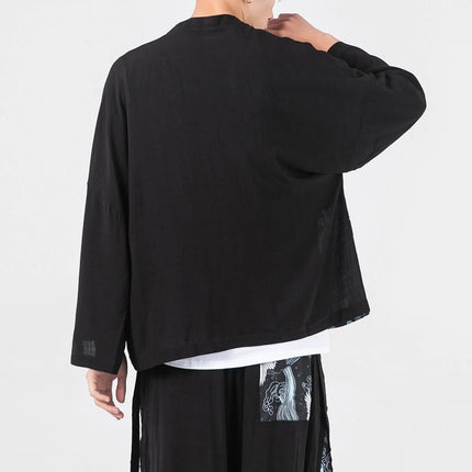 Camicia da uomo in cotone e lino samurai giapponese, camicie da uomo casual tradizionali retrò larghe, abbigliamento traspirante, confortevole ed elegante