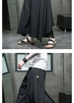 Nuovi pantaloni da uomo a gamba larga ricamati pantaloni Harajuku oversize larghi casual samurai pantaloni lanterna tradizionali retrò giapponesi da uomo