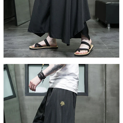 Nuovi pantaloni da uomo a gamba larga ricamati pantaloni Harajuku oversize larghi casual samurai pantaloni lanterna tradizionali retrò giapponesi da uomo