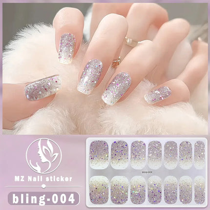 14Tips 3D Flowers Gradient Color Adhesive UV Gel Nail Stickers Fashionable Marble Pattern Nail Wraps DIY Manicure Arts Decals