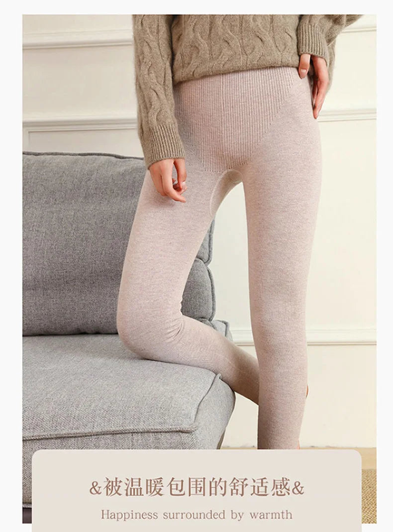 Adult Winter Thermal Thickened High-Waist Wool Leggings Pure Wool Base Layer Knit Pants Thigh-High Tights for Autumn
