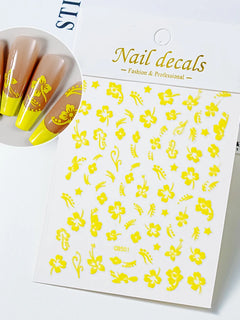 1pc 3D Hibiscus Flowers Nail Sticker White Black Flower Petals Adhesive Decals Pink Golden Floral Slider For Nail Art Decoration