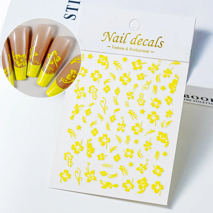 1pc 3D Hibiscus Flowers Nail Sticker White Black Flower Petals Adhesive Decals Pink Golden Floral Slider For Nail Art Decoration