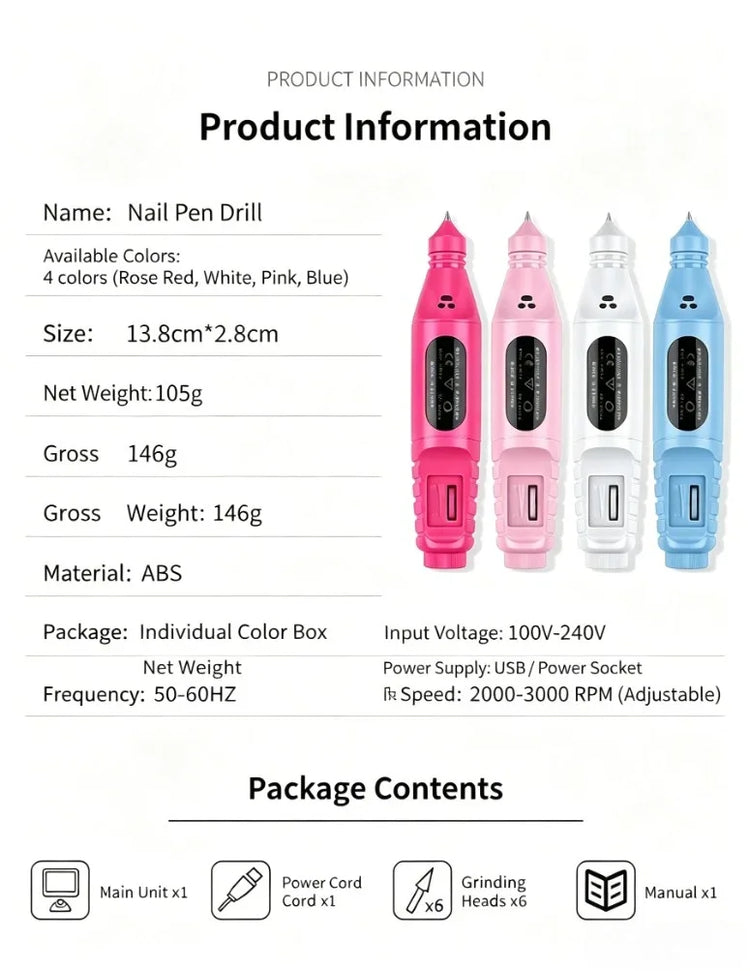 Pen‑Form Manicure Pedicure Grinding Machine Compact Electric Nail Polisher Drill For Daily Nail Grooming And Diy Hand‑Made Nail Creation