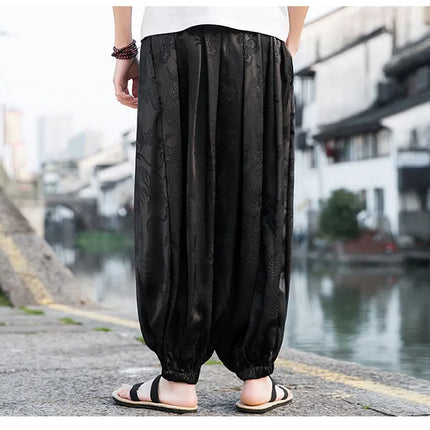 Vendite calde Pantaloni Da Uomo 2024 Nuovo Drago di Seta del Ghiaccio Fiore Scuro Bloomers Moda Allentata Gamba Larga Casual di Alta Qualità Pantaloni Maschili di Marca