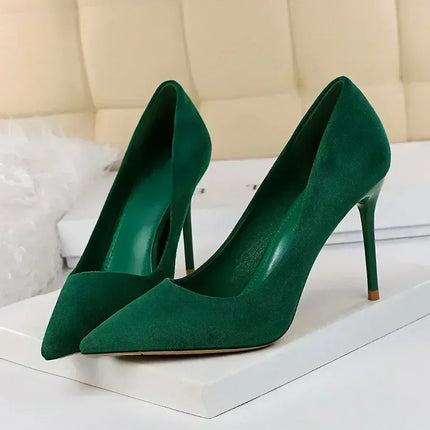 Donne 9 cm Tacchi alti Festa quotidiana Décolleté in pelle scamosciata colorata Scarpins femminili Stiletto Banchetto serale Rosso Giallo Scarpe Plus Size 34-43