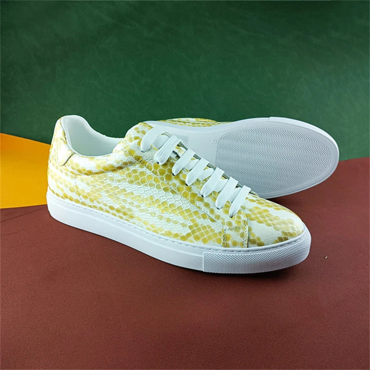 Leather Sneakers Men Calfskin Stone Pattern Casual Shoes Lace Up Flats Daily Footwear