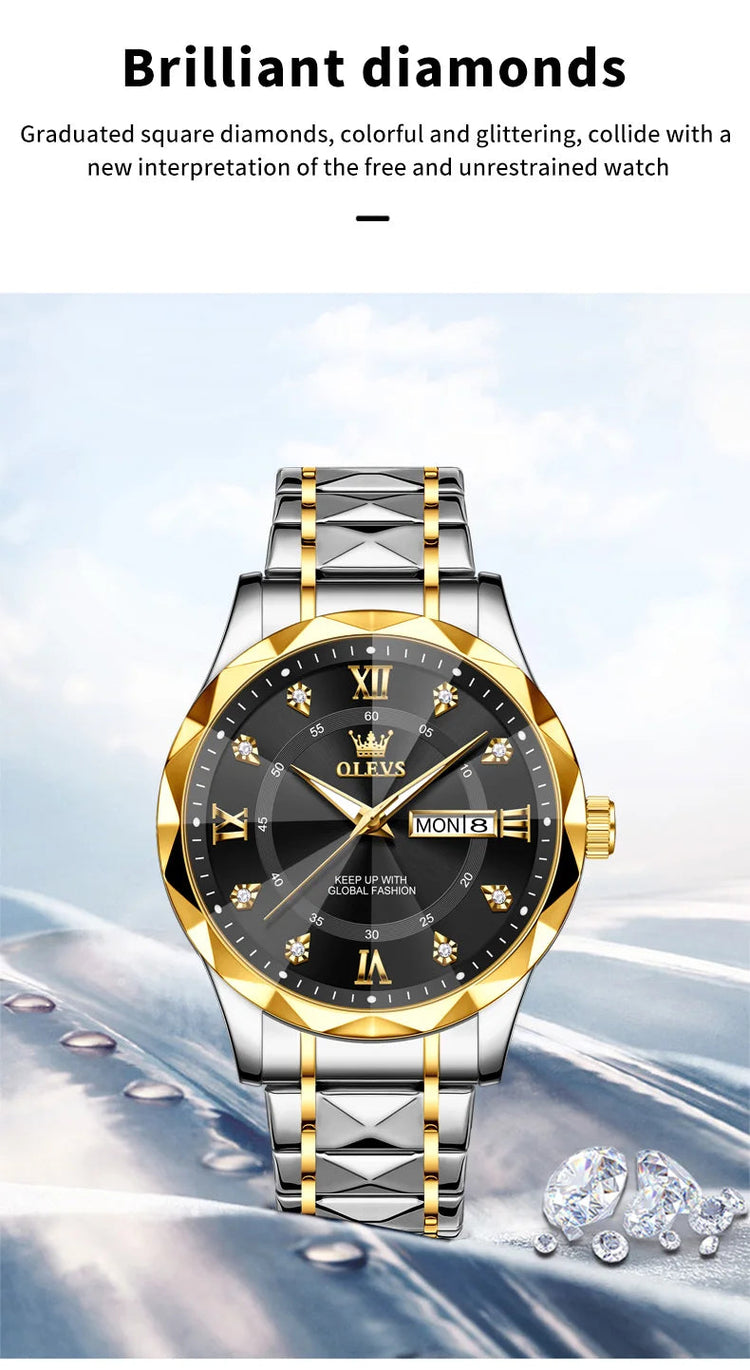 OLEVS Orologio da uomo al quarzo originale Orologio da uomo di lusso con calendario aziendale alla moda in acciaio inossidabile Orologio da specchio a forma impermeabile platinumshop