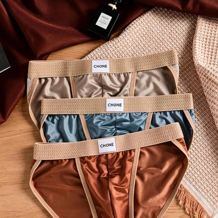 3 pezzi LORIEN CREST Slip bikini triangolari da uomo in raso di seta di lusso, traspiranti, ultra morbidi, comodi, sexy, intimo maschile