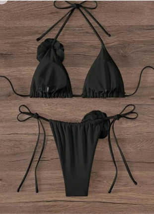 Costume da Bagno Sexy con Fiori e Fascia, Bikini a Perizoma 2025, Costumi da Bagno Donna con Lacci, Set Bikini Brasiliano, Biquini Mujer platinumshop