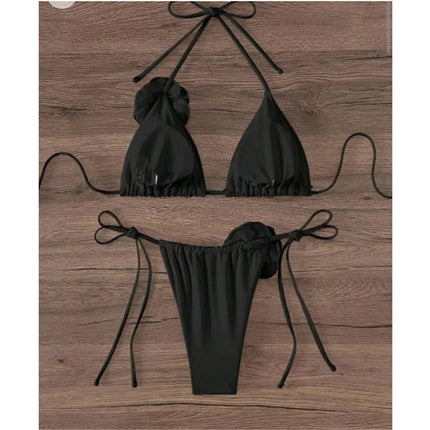 Costume da Bagno Sexy con Fiori e Fascia, Bikini a Perizoma 2025, Costumi da Bagno Donna con Lacci, Set Bikini Brasiliano, Biquini Mujer platinumshop