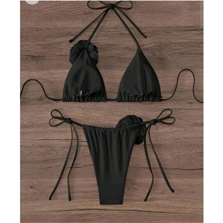 Costume da Bagno Sexy con Fiori e Fascia, Bikini a Perizoma 2025, Costumi da Bagno Donna con Lacci, Set Bikini Brasiliano, Biquini Mujer platinumshop