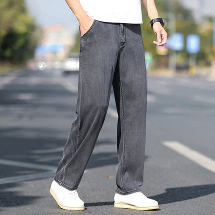Jeans Larghi da Uomo in Lyocell Sottile, Morbidi e Comodi, Pantaloni alla Moda Primaverili ed Estivi, Denim Lavato di Marca