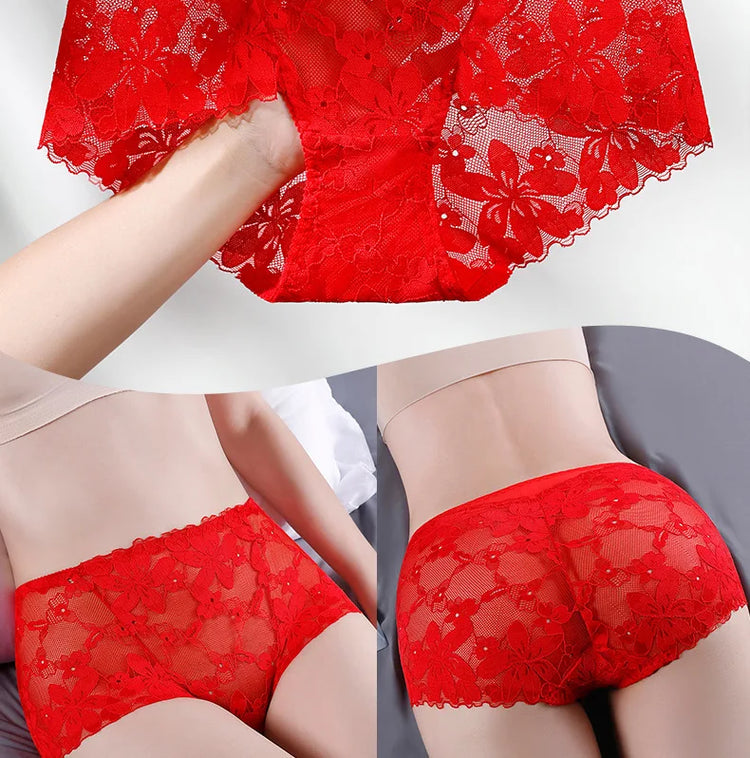 Transparent Lace Briefs Women Panties Girls Summer Underpants Plus Size Underwear Solid Color Sexy Lingerie XXL