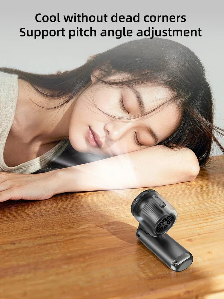 Ventilatore Portatile Mini con Nebulizzatore d'Acqua, 3600mAh, 5 Velocità, Pieghevole, da Appendere al Collo, Umidificatore Ricaricabile USB-C