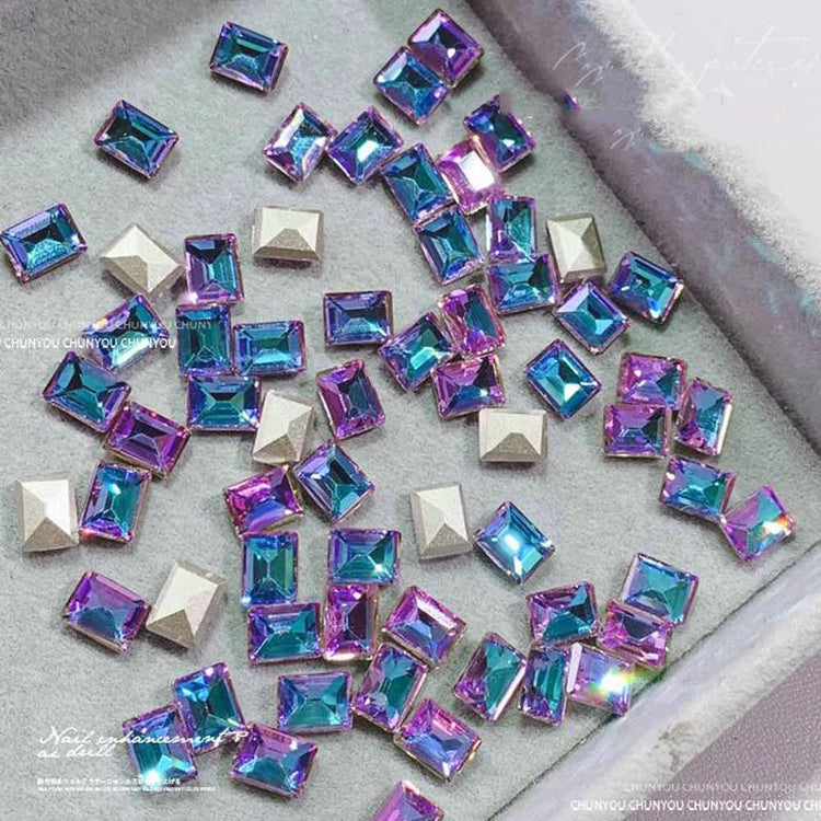 50pcs/bag Ice Sugar Rectangular Pointed Nail Art Jewelry Right Angle Nail Diamond Sugar Diamond Super Flash Nail Jewelry 6mmx8mm