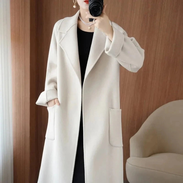 100% Wool Coat Women's Wear 2026 Autumn/Winter Fashion Temperament Double sided Cashmere Coats with Belt Elegant Long Overcoat