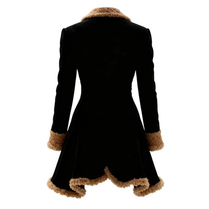Women's Vintage Suede Coat Fur Collar Lapel  Beggar Style