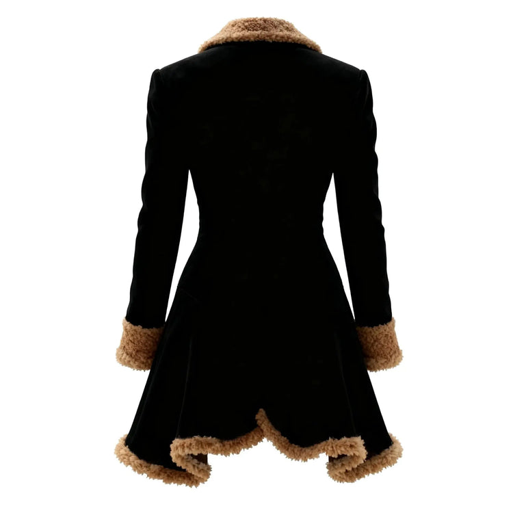 Women's Vintage Suede Coat Fur Collar Lapel  Beggar Style