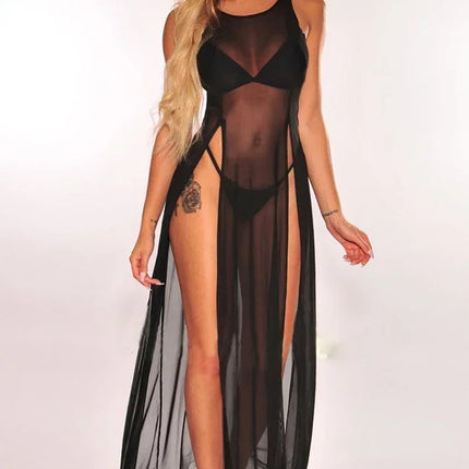 Copricostume Estivo da Donna, Abito da Spiaggia Sexy in Rete Trasparente, Vestito Lungo Senza Maniche con Spalline platinumshop