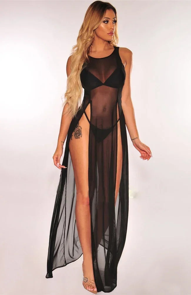 Copricostume Estivo da Donna, Abito da Spiaggia Sexy in Rete Trasparente, Vestito Lungo Senza Maniche con Spalline platinumshop