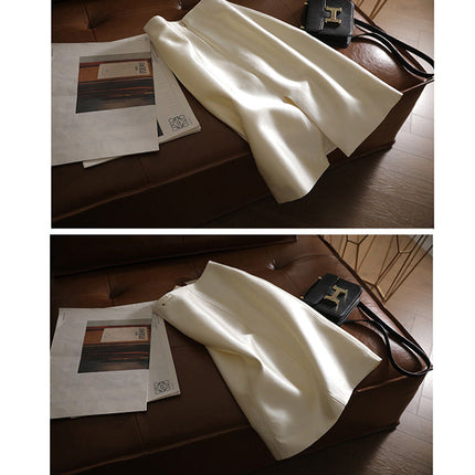 High-end Black and White Temperament Commuting Hip Skirt Looks Thin Medium Length Silk Wool Skirt 53% Wool 47% Mulberry Silk PlatiNum