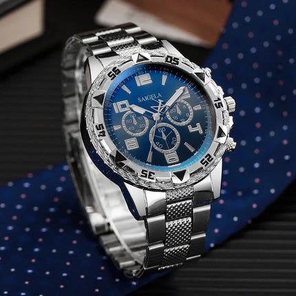 3 pz/set moda quadrante grande orologio al quarzo da uomo orologi da uomo d'affari di lusso collana braccialetto set Reloj Hombre (senza scatola) platinumshop