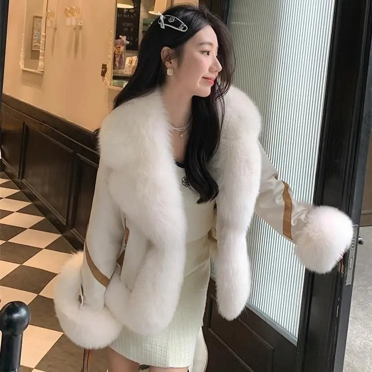 2025 new imitation fox fur coat women autumn winter fashion short Add cotton thick Warm suede overcoat Female slim Outwear T792