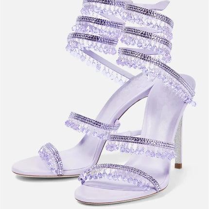 Sandali Crystal Wrap da Donna Estivi 2026, Scarpe da Sposa con Tacco Alto, Scarpe da Festa, Sandali con Cinturino alla Caviglia, Scarpe Designer con Tacco a Spillo