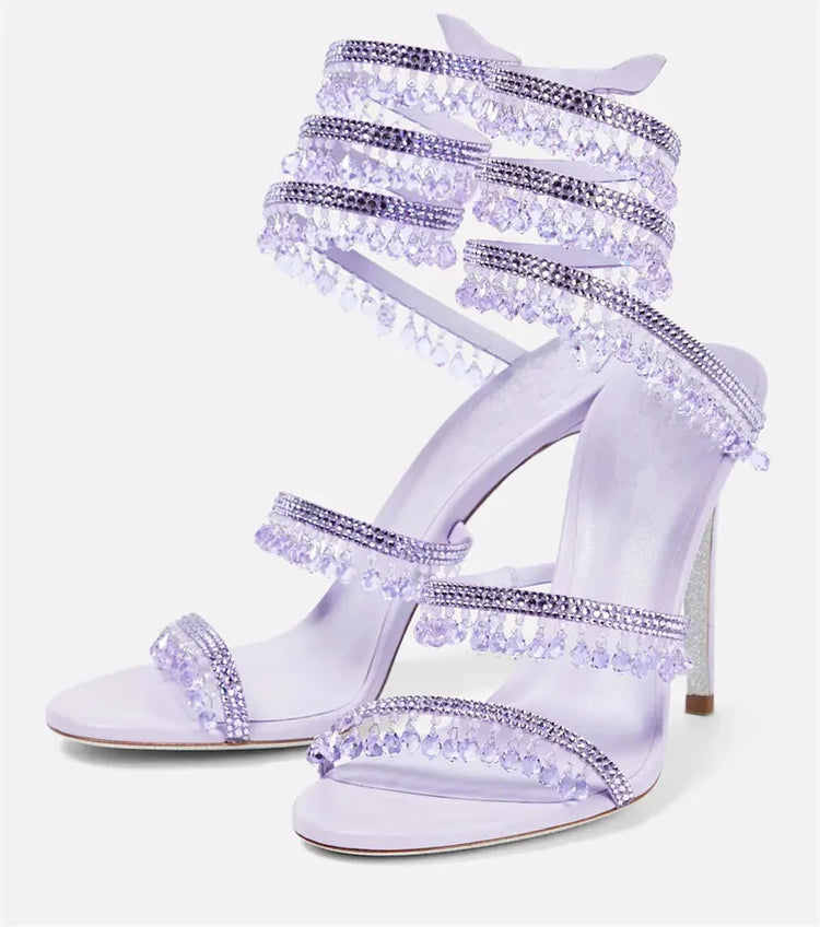 Sandali Crystal Wrap da Donna Estivi 2026, Scarpe da Sposa con Tacco Alto, Scarpe da Festa, Sandali con Cinturino alla Caviglia, Scarpe Designer con Tacco a Spillo