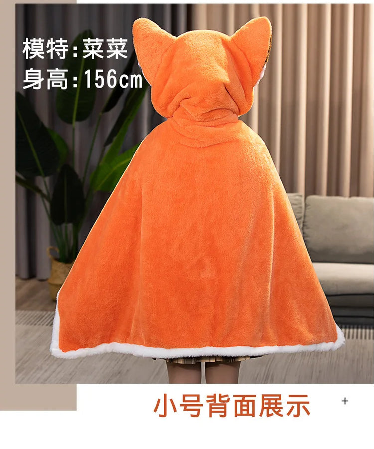 Anime Fox Cloak Fox Cape Cartoon Cloak Coral Fleece Keep Warm Air Blankets Cosplay Costumes Lovely Soft Birthday Valentine Gifts