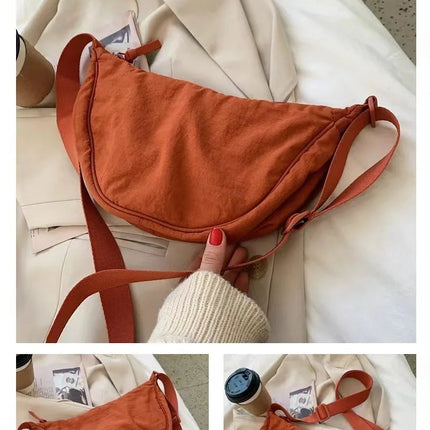 Simple Design Women's Messenger Bag Fashion Ladies Nylon Hobos Small Shoulder Bags Vintage Female Girls Purse Cloth Handbags PlatiNum