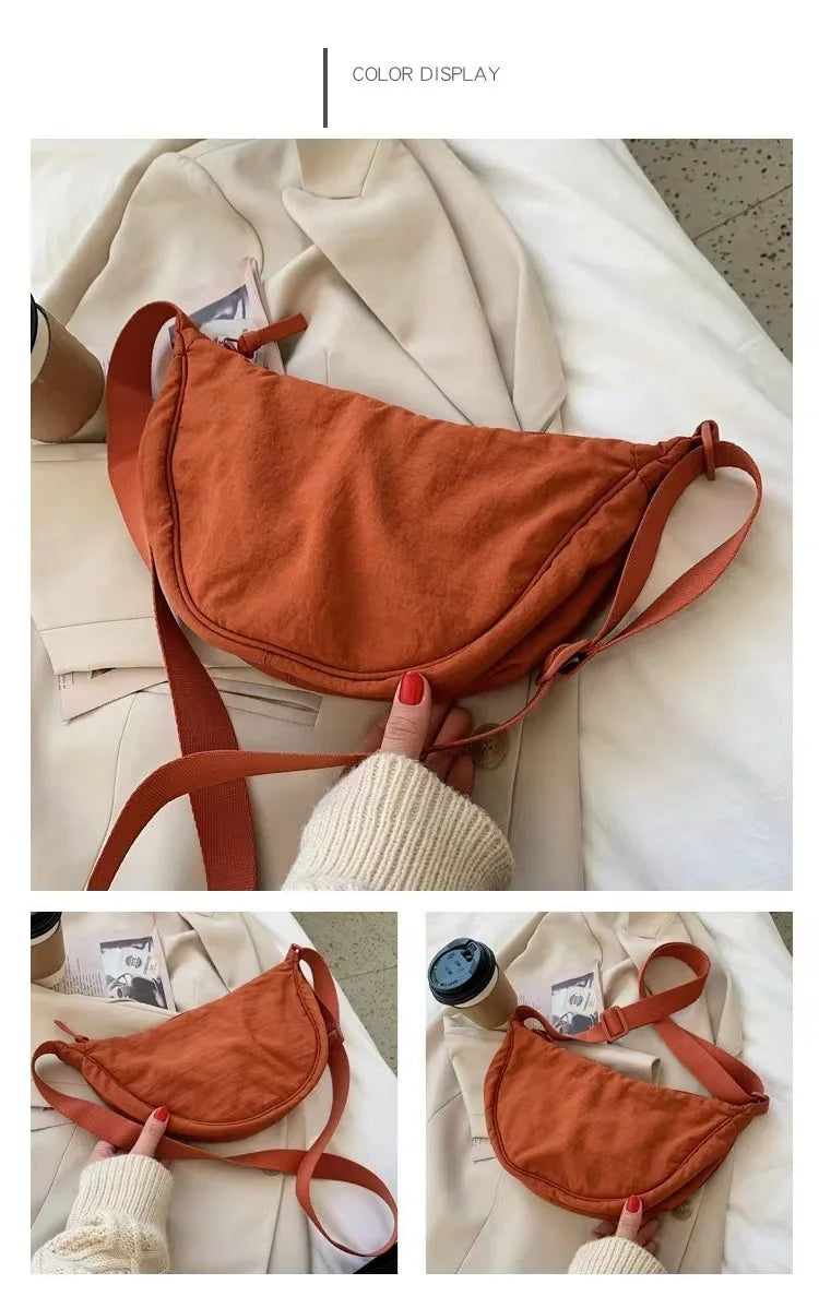 Simple Design Women's Messenger Bag Fashion Ladies Nylon Hobos Small Shoulder Bags Vintage Female Girls Purse Cloth Handbags PlatiNum